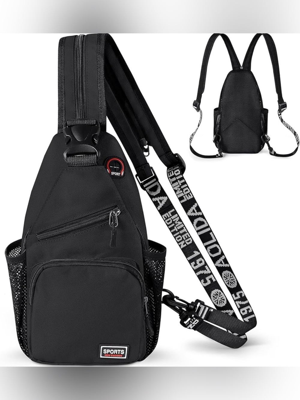 Crossbody Sling Bag Backpack for Men & Women, Convertible Shoulder Bag Black